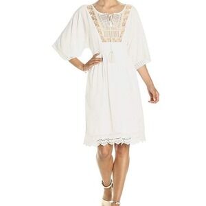 Ella Moon White Embroidered Tassel Tie Boho Mini Dress Size S